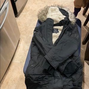 Black American Eagle parka coat with fur hood